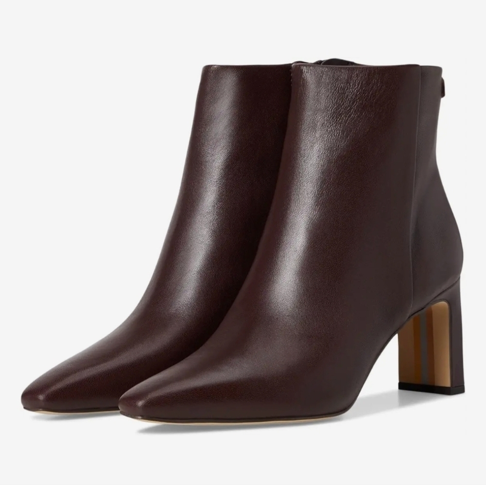 Dark Brown Leather Heeled Boots - Sam Edelman Spiced Pecan Booties